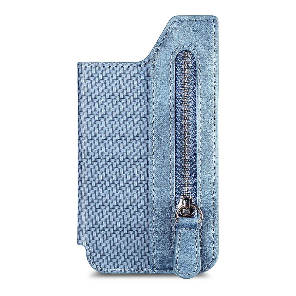 Phone Case Card Holder With Fiber Pattern PU Leather Back Sticker Card Bag Zipper Wallet Universal Desktop Support Bracket