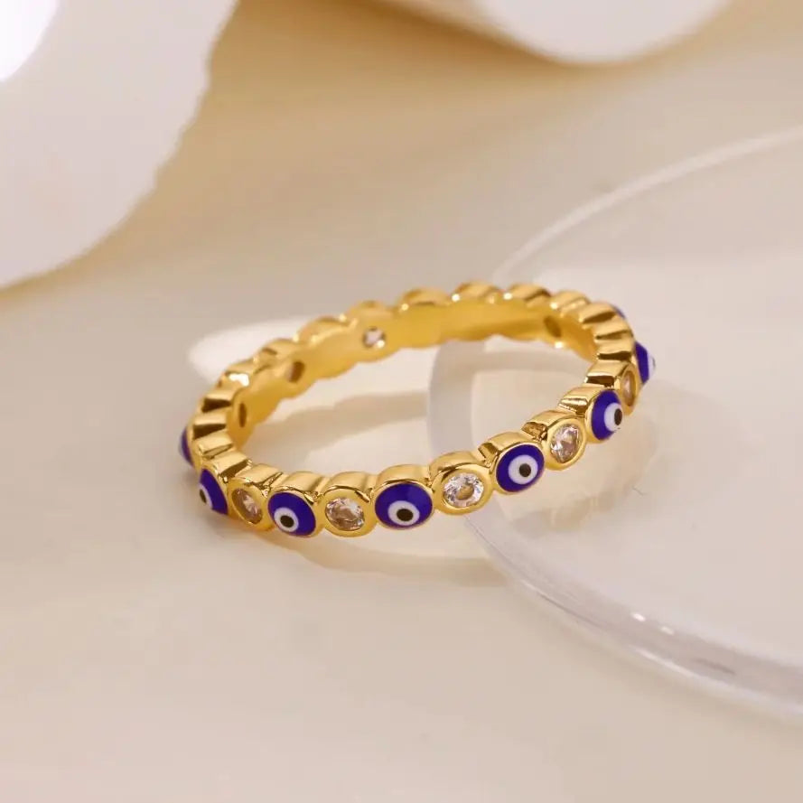 Zircon Evil Eye Rings For Women Gold Color Stainless Steel Evil Eye Finger Ring Lucky Aesthetic Turkish Waterproof Jewelry Gift