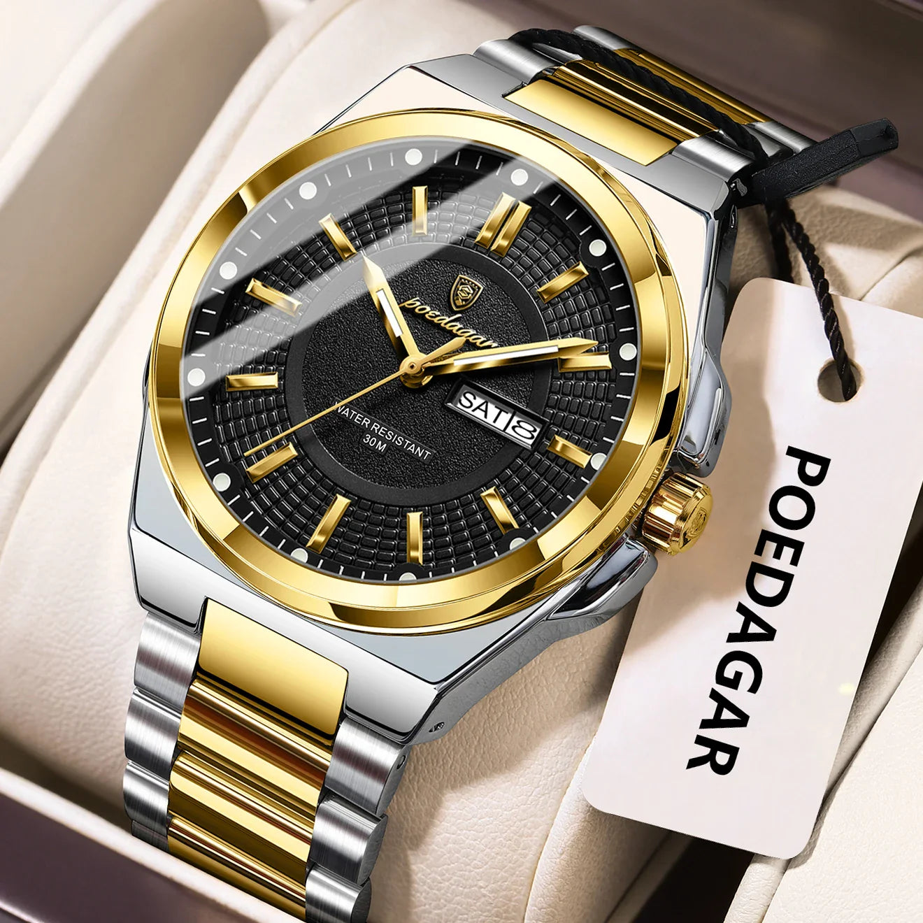 POEDAGAR Top Original Men's Watches Stainless Steel Waterproof Luminous Man Watch Date Week Classic Trendy Quartz Men Wristwatch