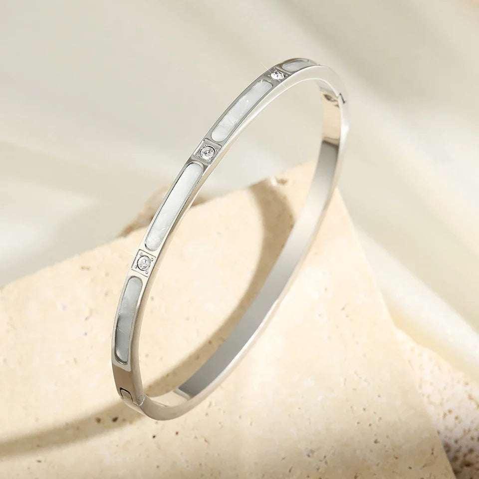 Yupsk 5Pcs/set Silver Color Stainless Steel Bracelet Shiny Zircon Inlaid Stackable Bangles Female Jewelry Gift