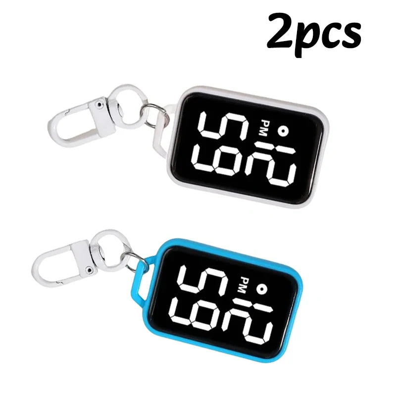 1PC LED Keychain Pocket Watch Digital Display Electronic Watch Student Backpacks Keys Pendant Cartoon Small Hanging Watch Gift