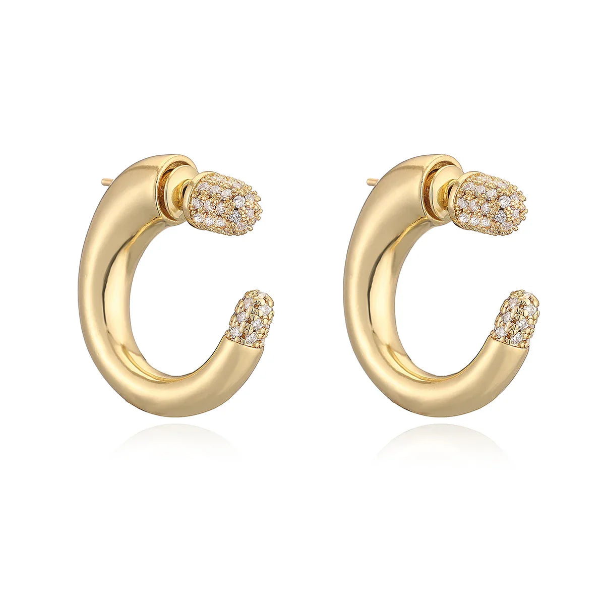 NEWBUY 2025 New Fashion Gold Color Unique Design C Shape Stud Earrings For Elegant Women Shiny AAA CZ Inlay Wedding Jewelry