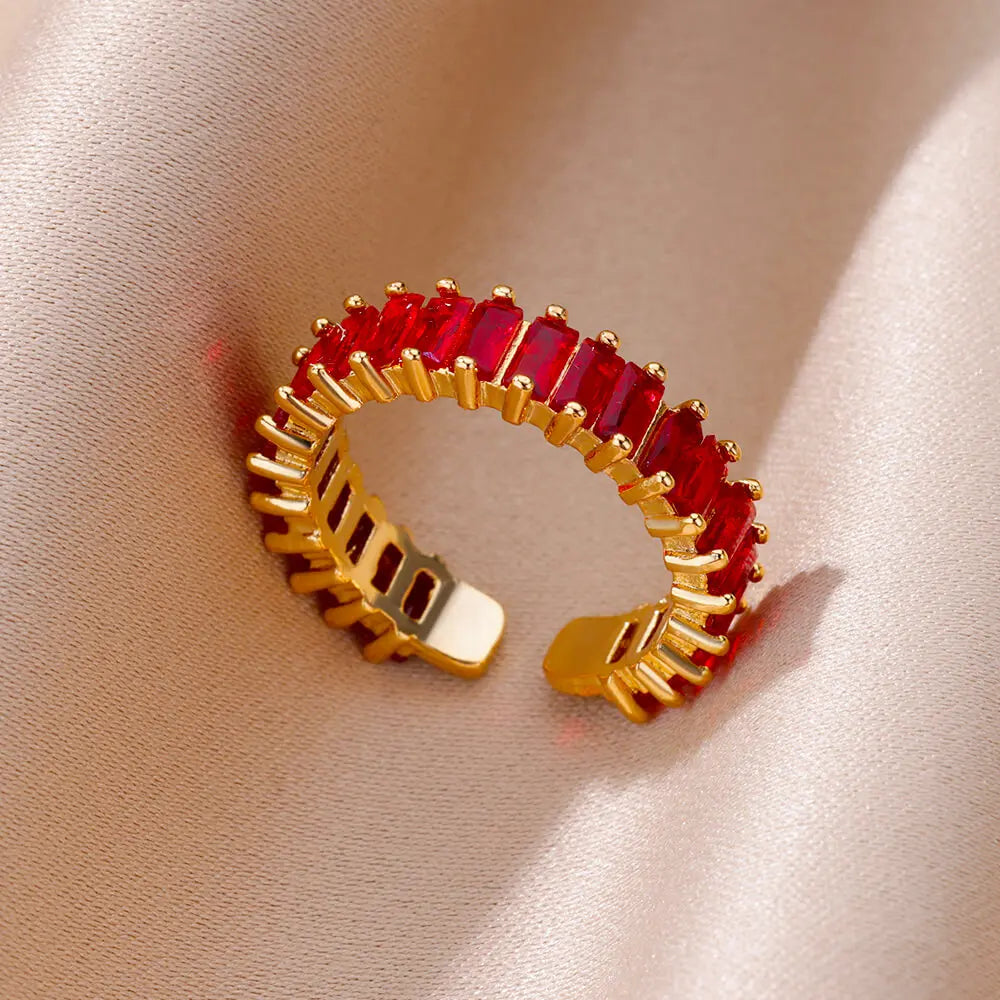 Anillos Gold Color Cubic Zirconia Chic Rings For Women 2025 Punk Elegant Wedding Party Aesthetic Stainless Steel Ring Jewelry