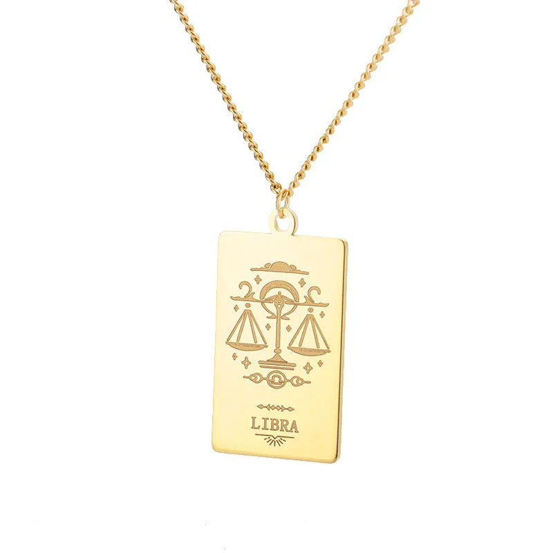 Stainless Steel Zodiac Sign Necklace For Women Vintage Constellation Libra Pendant Chain Collar Aesthetic 2024 New Trend Jewelry