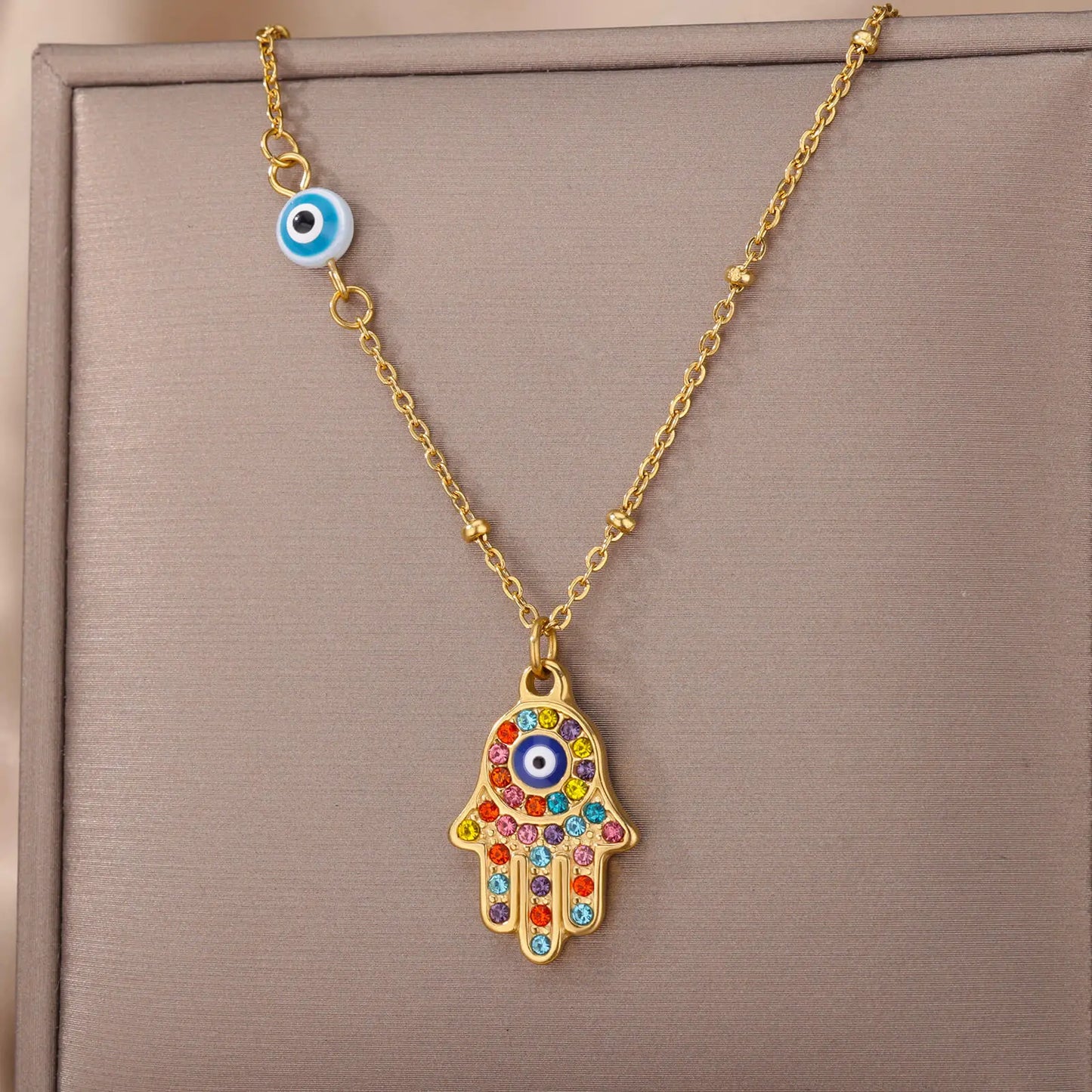 Turkish Hamsa Evil Eye Necklaces For Women Stainless Steel Gold Color Charm Choker Neckalce Christmas Jewelry Accessories Gift