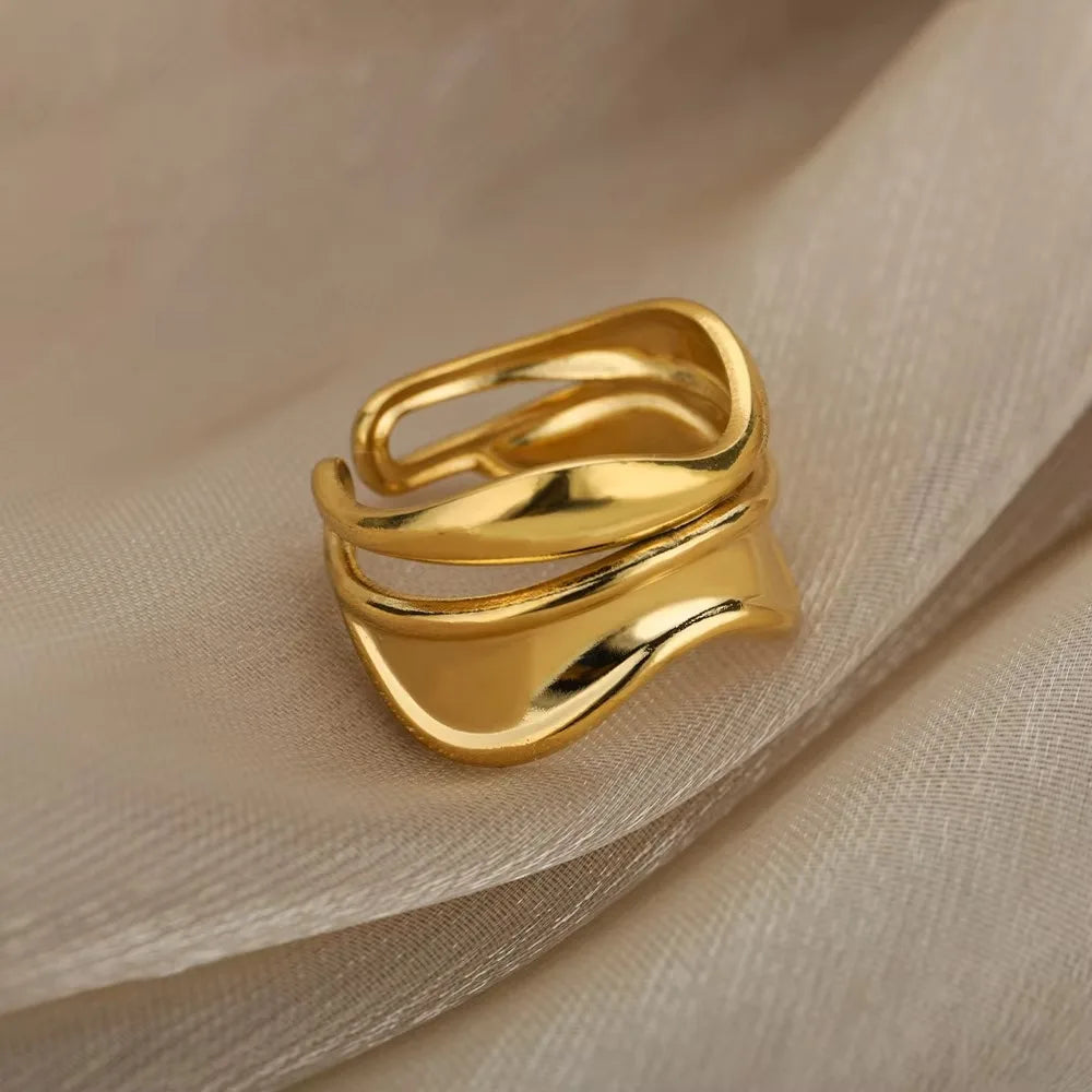 Irregular Rings For Women Gold Color Stainless Steel Geometric Ring Fashion Simple Party Christmas Party Jewelry Gift Femme