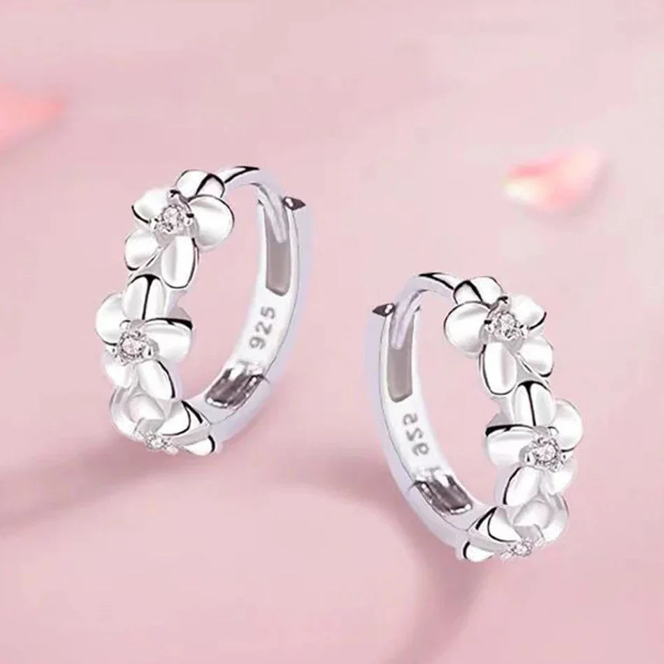 925 Sterling Silver Hoop Earrings With Sweet Flower Design Great For Everyday Wear Holidays And Gifts Vintage Bohemian Style