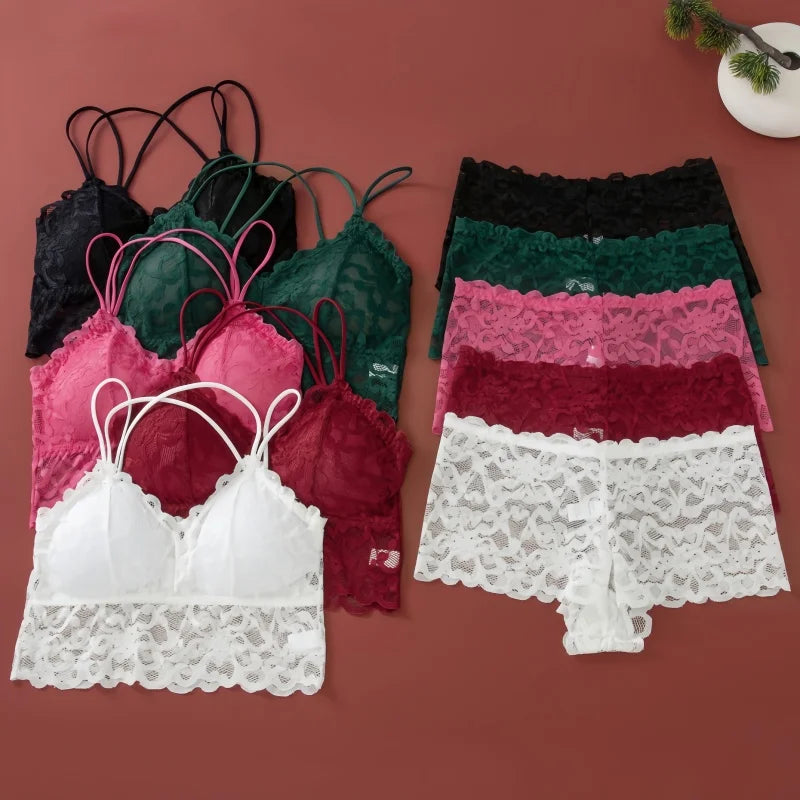Women's Lace Non-wire Bra And Panties Set Transparent Low Rise Briefs Ultra-thin Comfort Underwear Female Bralette Lingerie Set