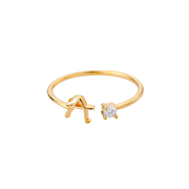Zircon Tiny Initial Letter Rings For Women Stainless Steel A-Z Letters Adjustable Ring Female Christmas Aesthetic Jewelry Gift