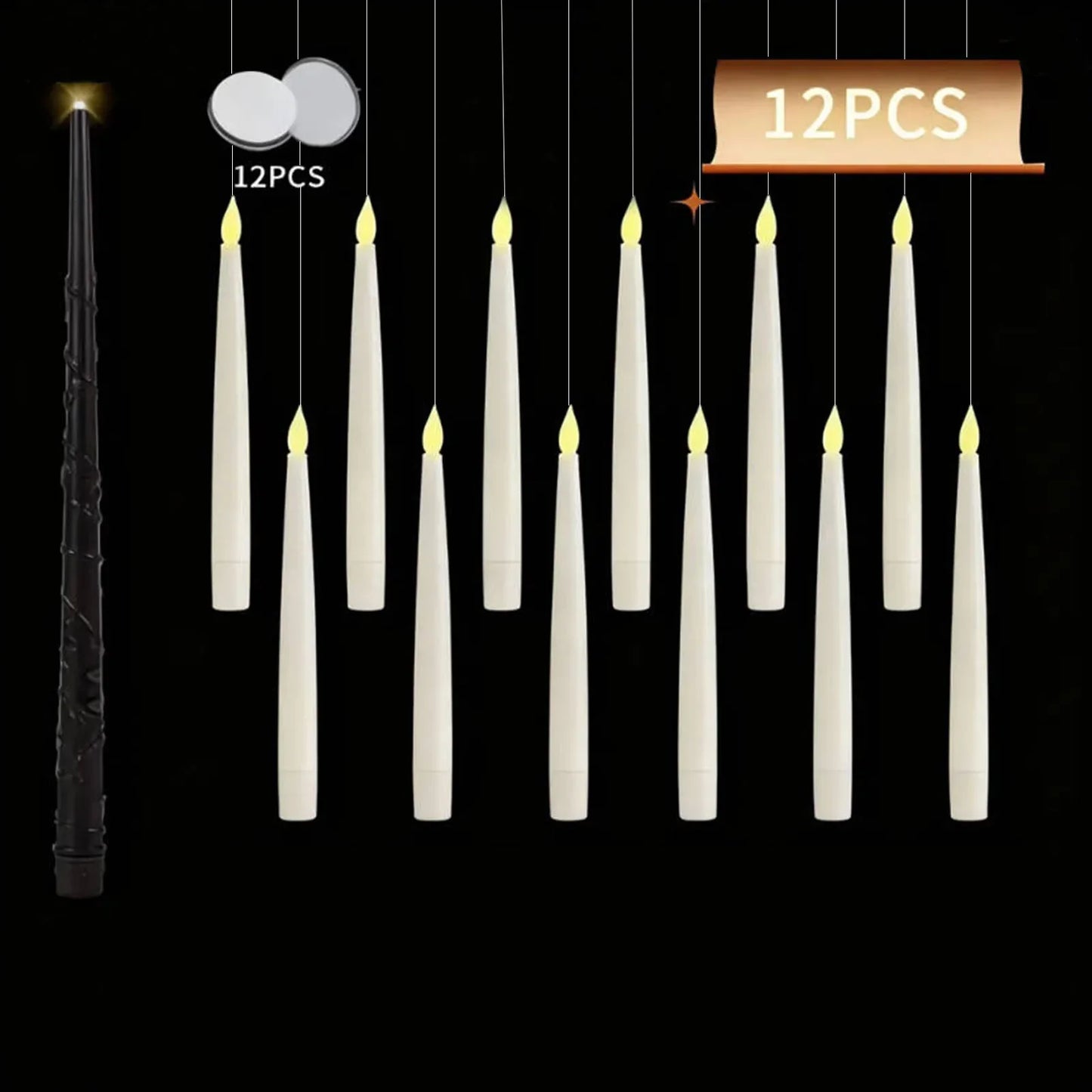 12/10 PCS LED Floating Candles with Magic Wand Flameless Flying Candle Flickering Burning Candles for Wedding Holiday Decoration