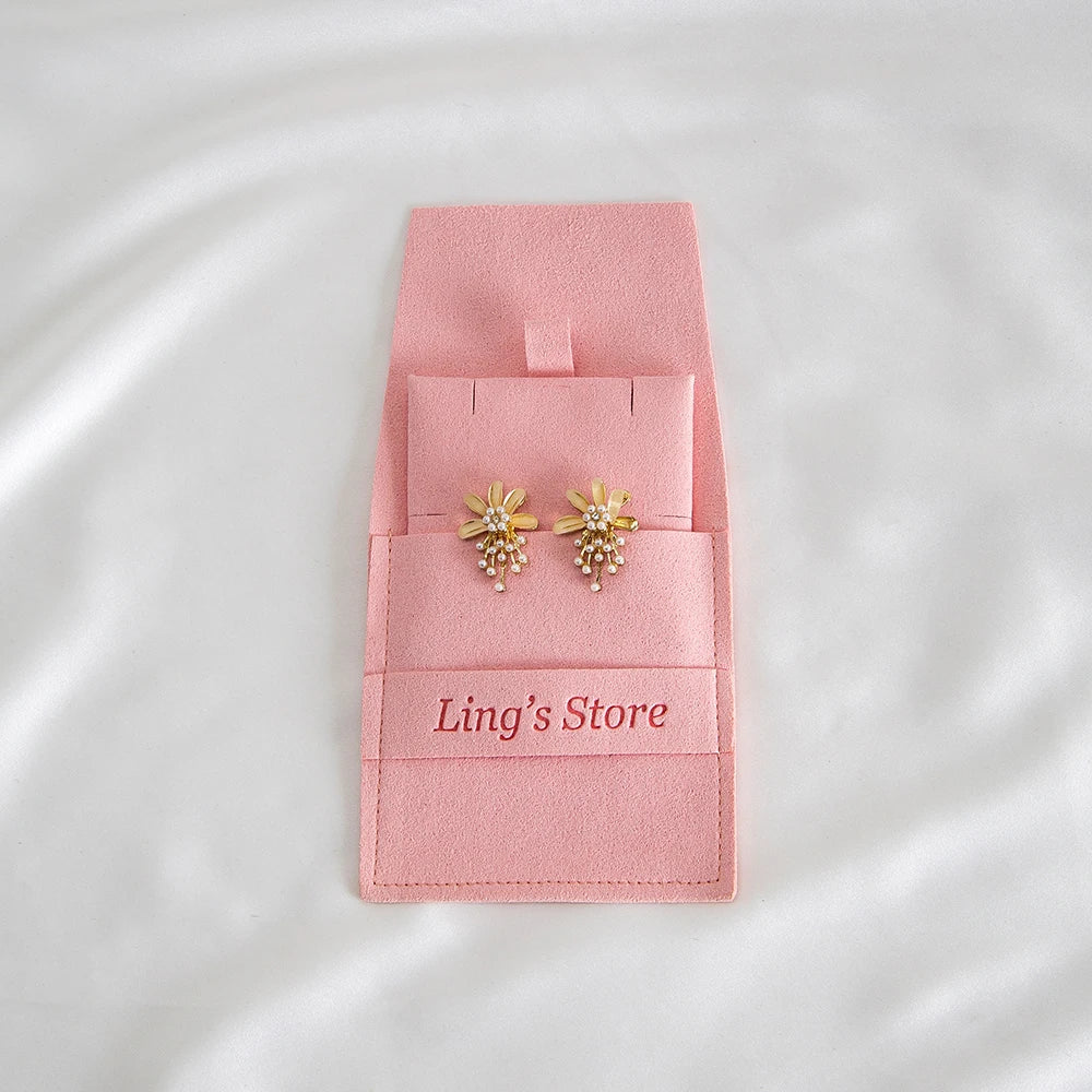 20/50/100pcs Personalized Logo Jewelry Microfiber Strip 8x8cm Bag Insert With 6x6cm Pad Card For Earrings Studs Necklace Pendant