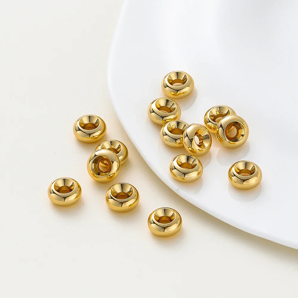 10-30pcs/lot 14K/18K Gold Plated Flat Round Bracelet Spacer Beads Circle Crafts Beads for Necklace Jewelry Accessories Findings
