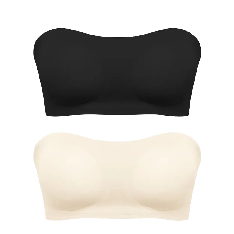 Women's Sexy Strapless Push Up Bra Removable Padded Seamless Ice Silk Top Women Invisible Beauty Back Anti-slip Off-shoulder Bra