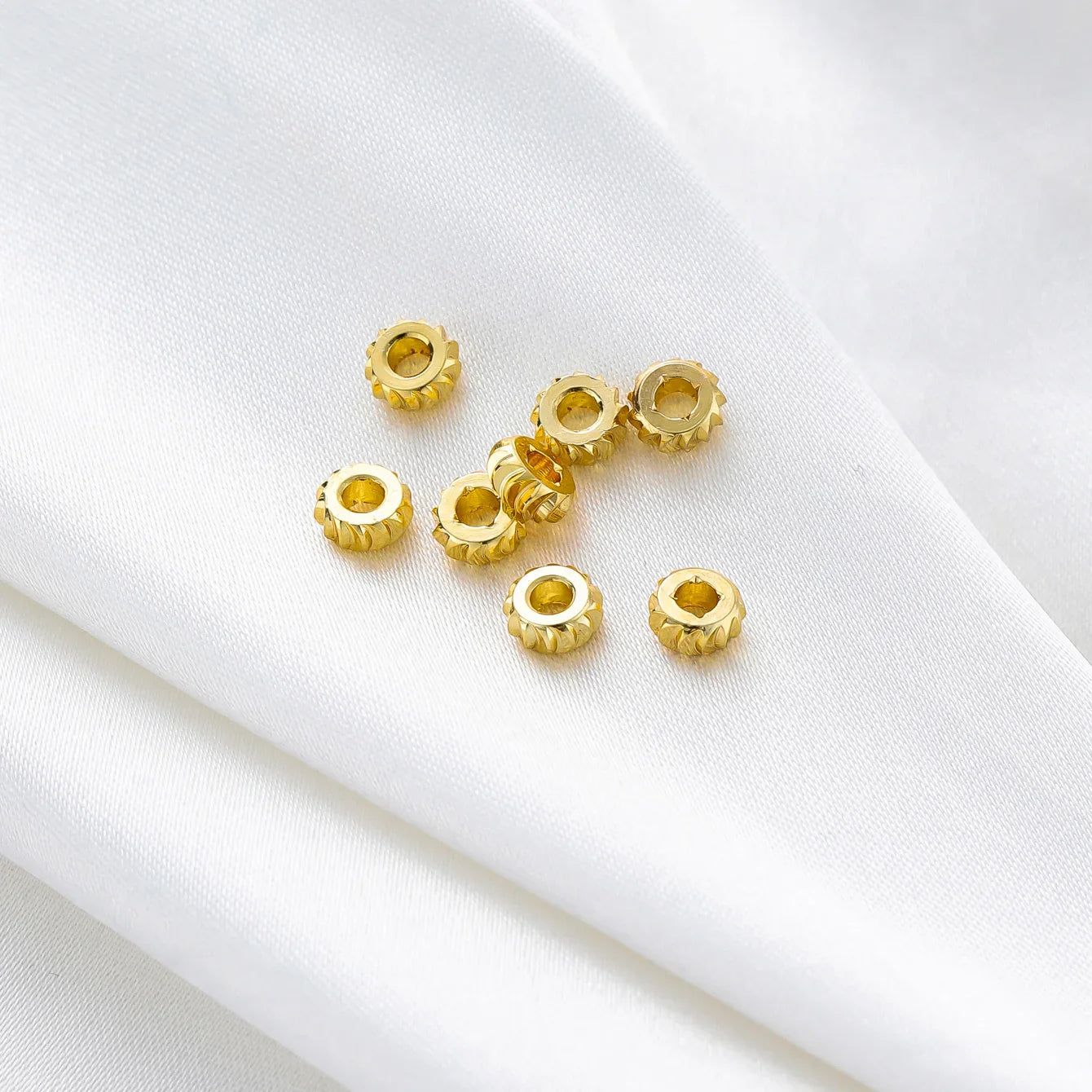 50pcs/lot 14K 18K Gold Color Fancy Wheel Metal Round Beads Necklace Bracelet Loose Spacer Beads For Jewelry Making Findings