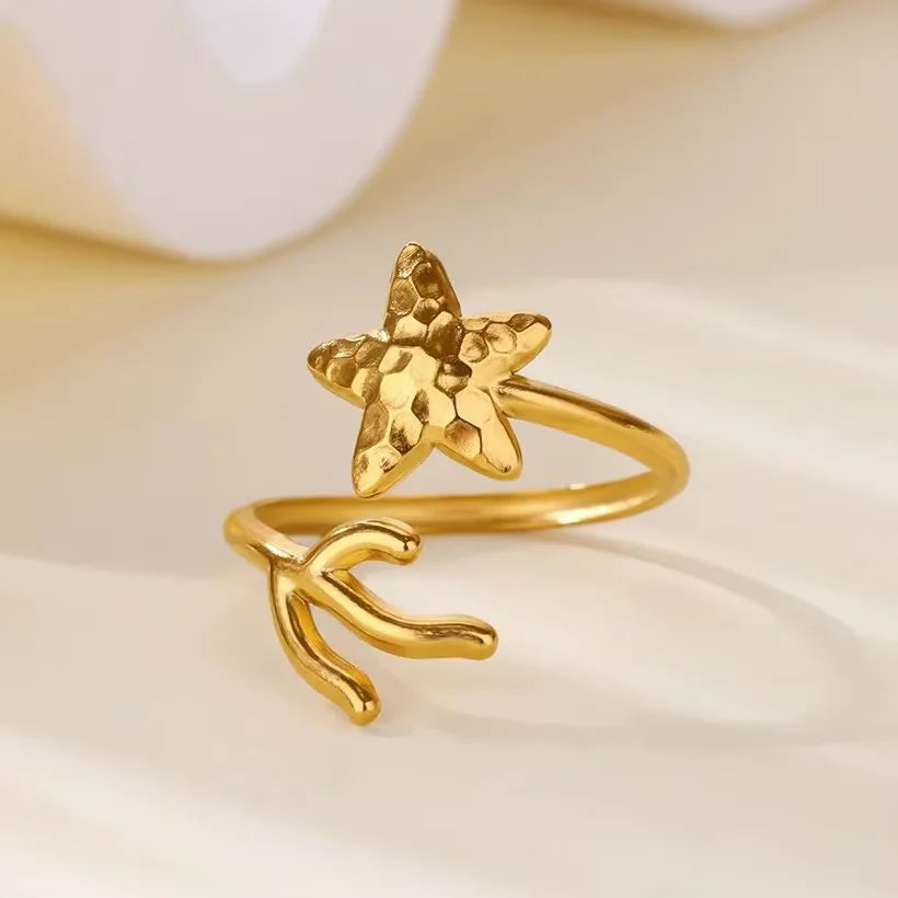 Gold Color Anillos Stacked Multiple Flowers Rings Elegant Women Stainless Steel Shell New Ring Jewelry Wedding Birthday Dainty