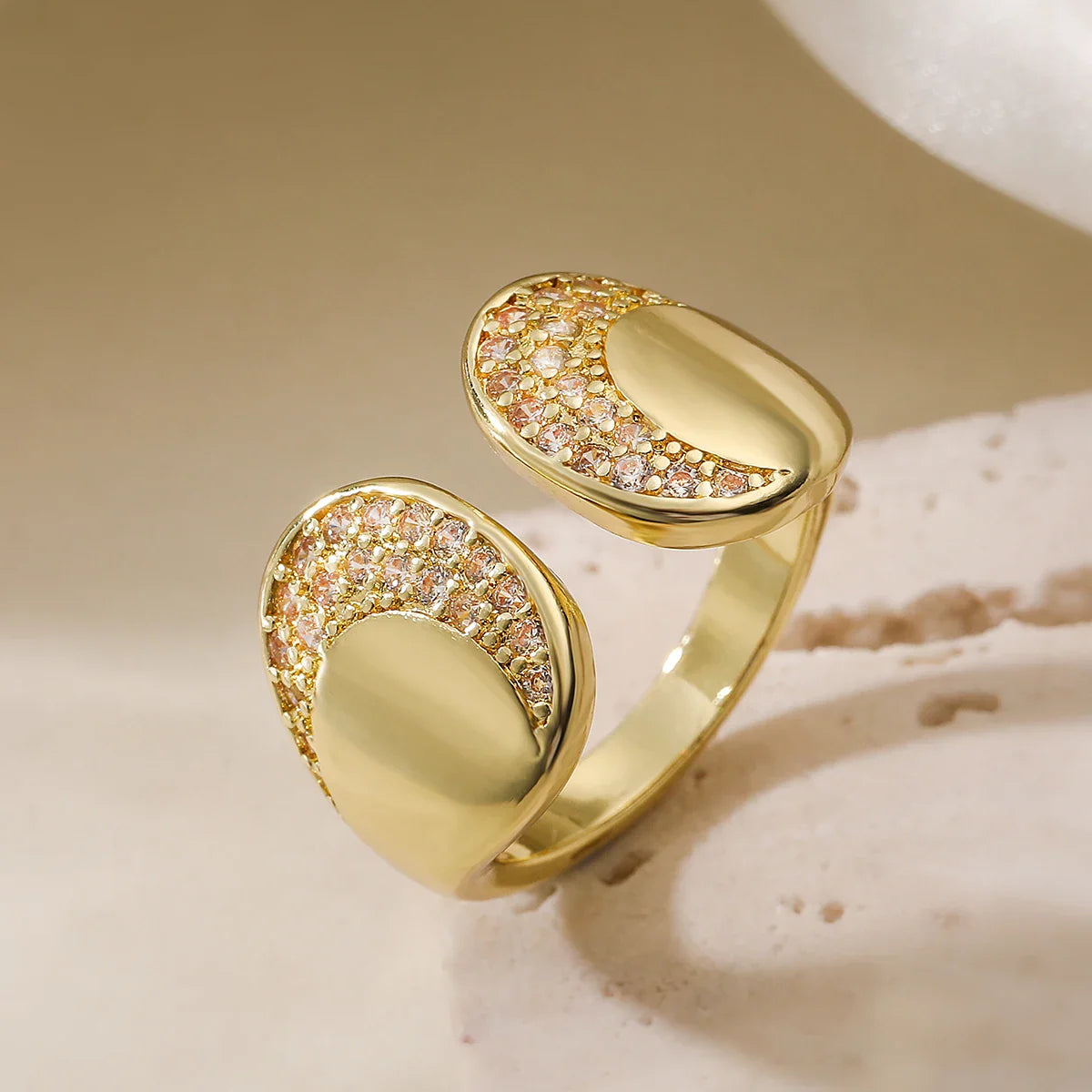 NEWBUY Trendy Gold Color Copper Geometric Jewelry Luxury AAA Cubic Zirconia Wedding Ring For Elegant Women Engagement Gift