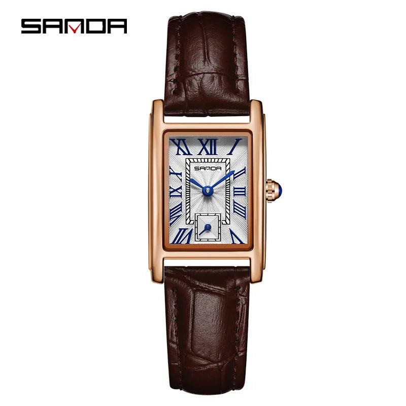 SANDA 1116 New Fashion 2025 Elegant Design Rectangle Dial Water Resistant Quartz Movement Business Women Analog Wrist Watch часы