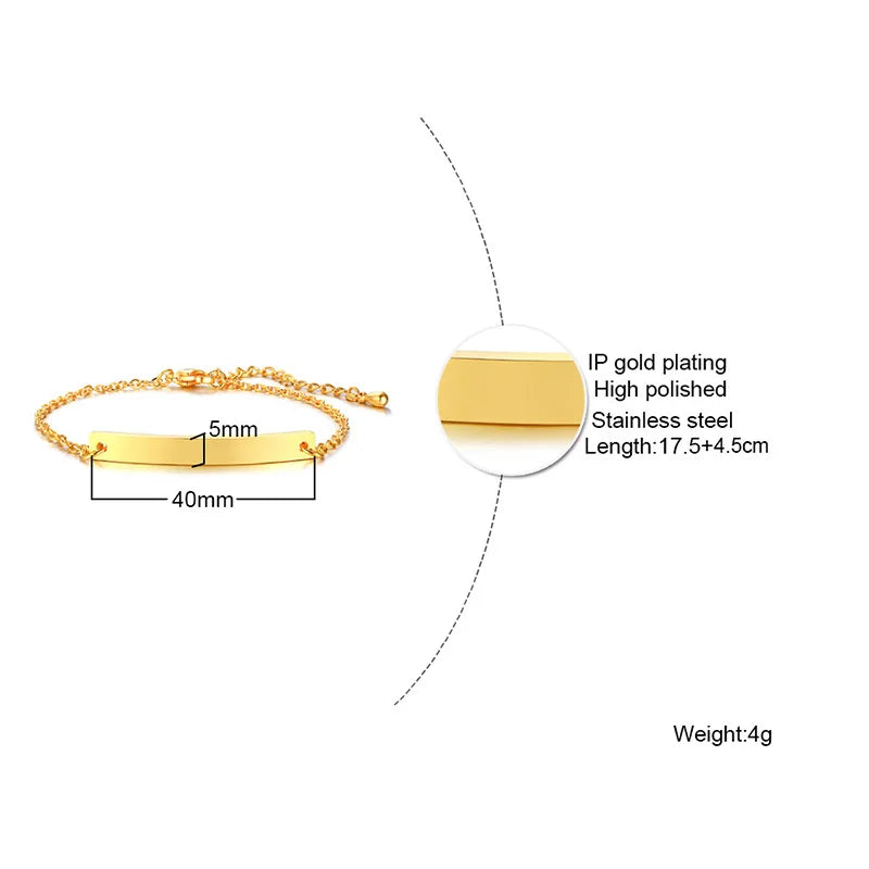 Vnox Minimalist Personalize Engrave Stainless Steel Thin Bar Bracelets for Women Lady Custom Friendship Bridesmaid Gifts Jewelry