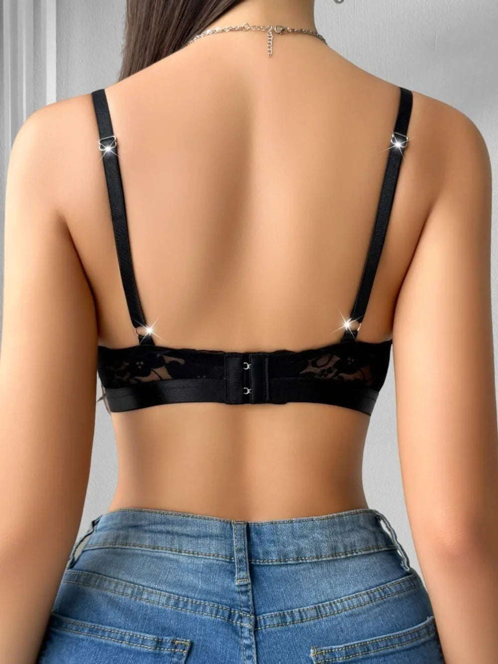 1pcs Red Sheer Floral Lace Wire-Free No Pad Bra Underwear Adjustable Strap Unlined Brassiere Sexy Lingerie Elegant Women's Bras