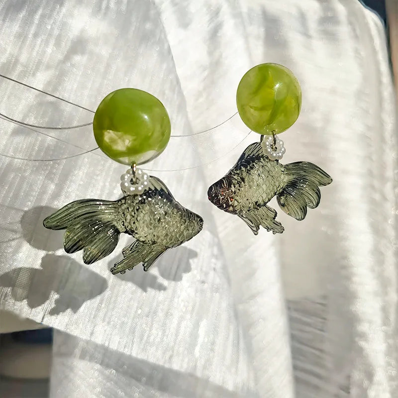 Creative Goldfish Earring Unique Transparent Goldfish Pendant Earring Cute Koi Fish Drop Earrings Personalized Jewelry Wholesale