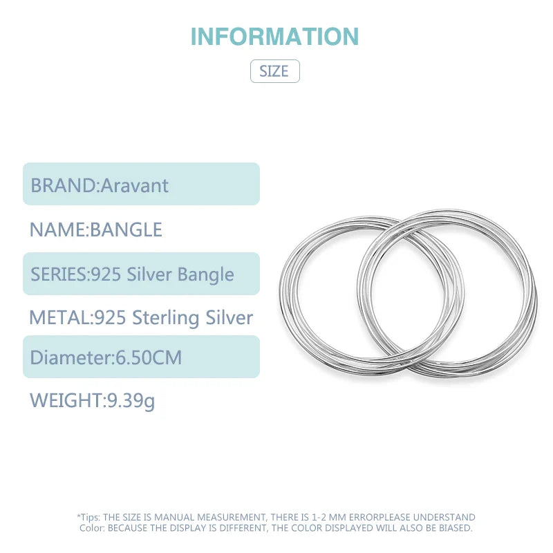 Aravant 925 Silver 10 Circle Triple Ring Bangle For Men Women Fashion Jewelry