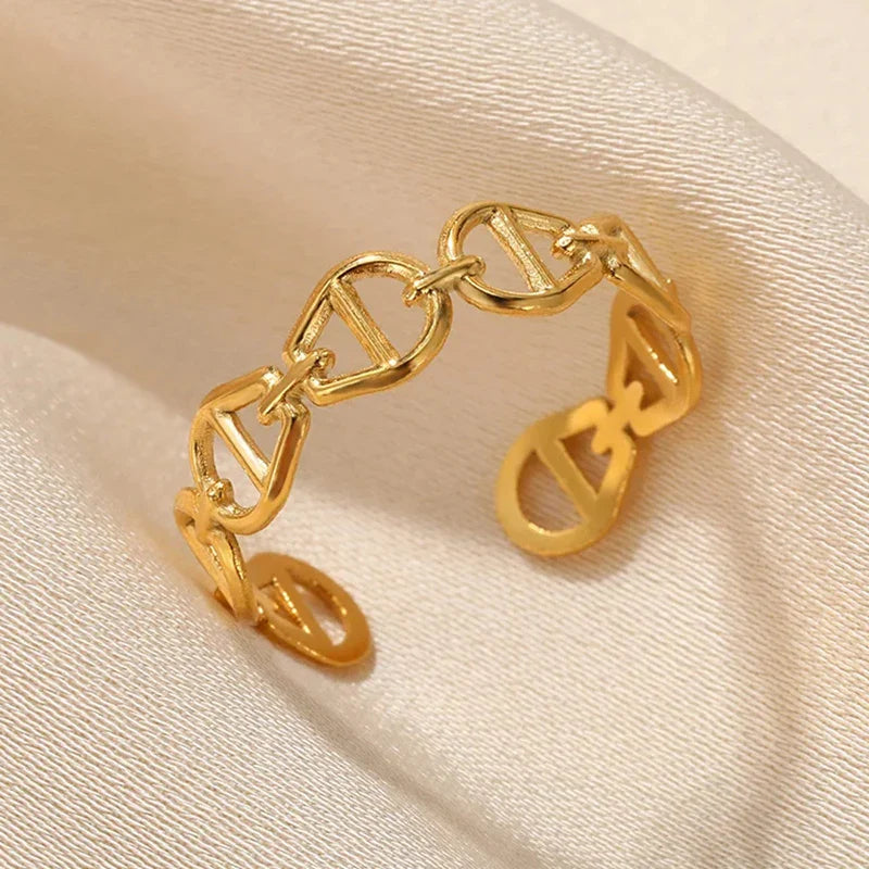 Stainless Steel Flower Rings for Women Gold Color Shell Starfish Multi Layer Hollow Out Ring Fashion Charm Jewelry Wedding Gifts