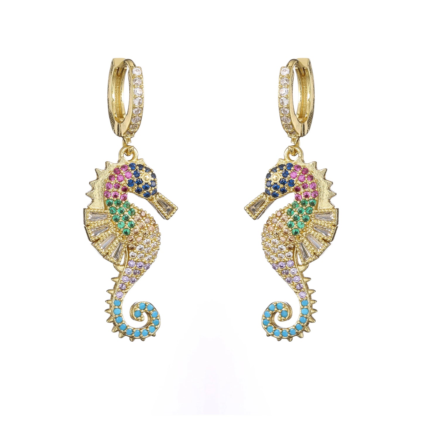 NEWBUY 2024 Trendy Colourful AAA CZ Zircon Inlay Seahorse Dangle Earrings For Women Party Jewelry