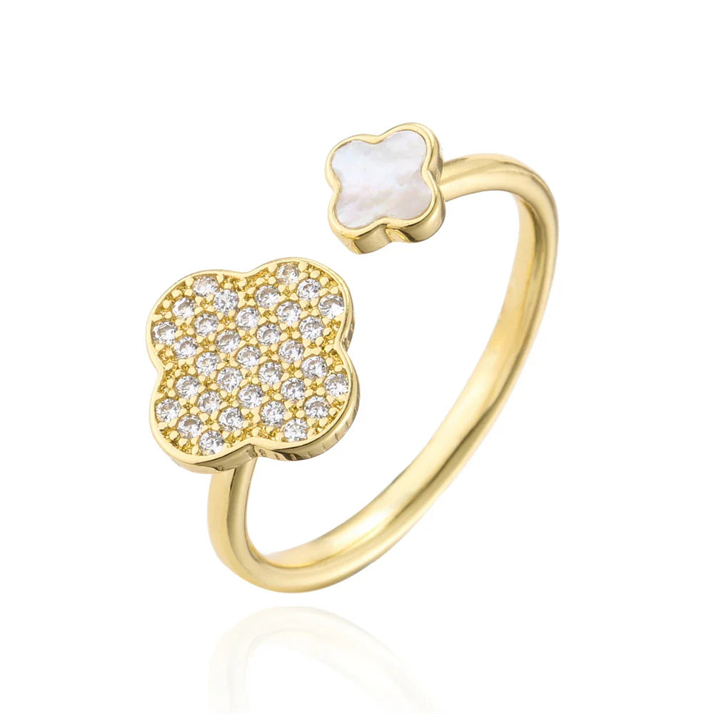 NEWBUY Hot Sale Statement Flower Design Open-End Wedding Ring For Women Luxury AAA CZ Zirconia Engagement Jewelry Femme Bijoux