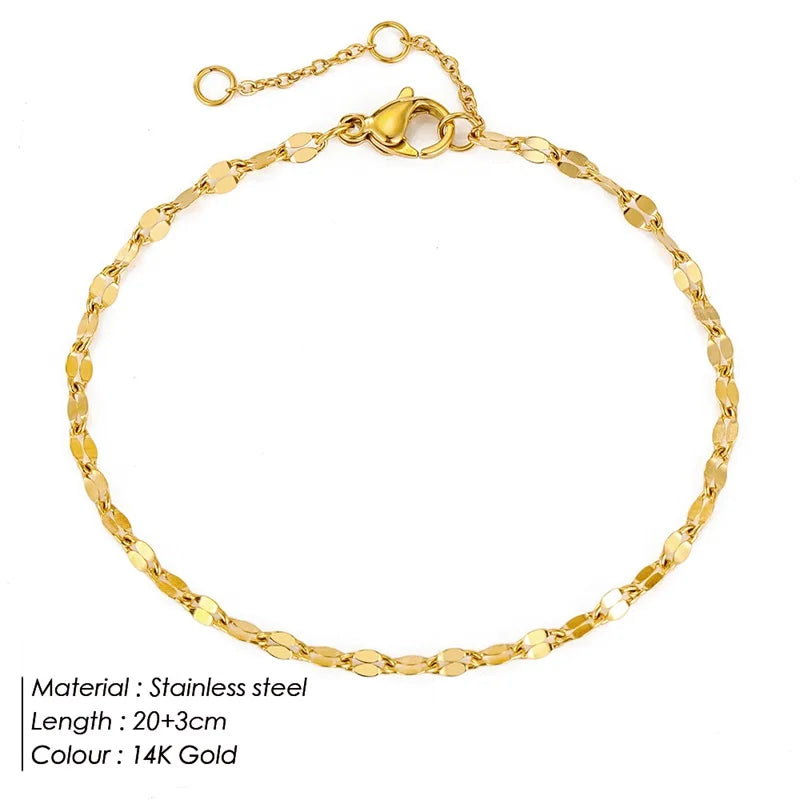 SUNIBI Stainless Steel Snake Chain Anklet for Women Summer Beach Gold Color Anklets Fashion Jewelry Dropshipping Wholesale