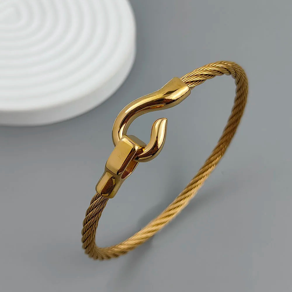 New steel wire button hook gold-plated stainless steel bracelet 18K, high quality waterproof couple bracelet, wife gift