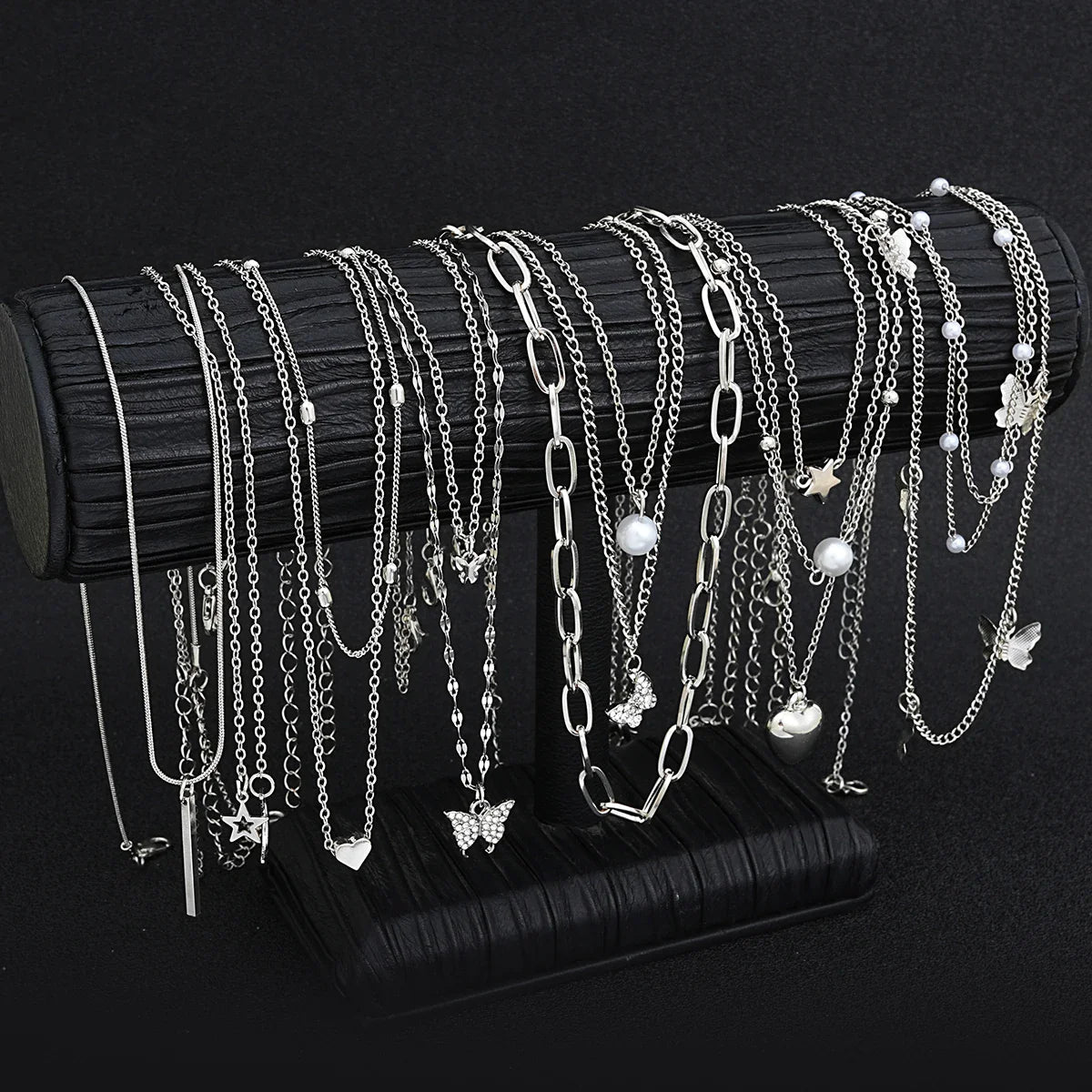 13Pcs/Set Simple Temperament Necklace Set Butterfly Pearl Heart Star Zircon Silver Color Necklace for Women Fashion Jewelry Gift