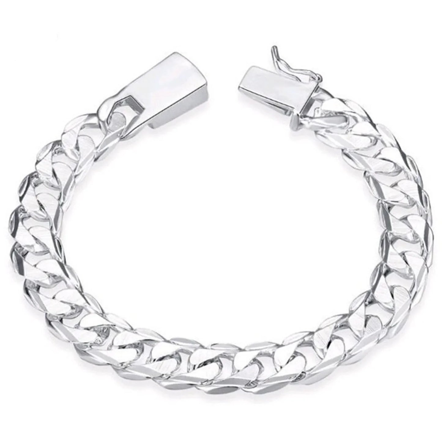 New High-end Women's Mens Fine Silver Color Bracelet Fashion Jewelry Gift Men's Square Beautiful Gem