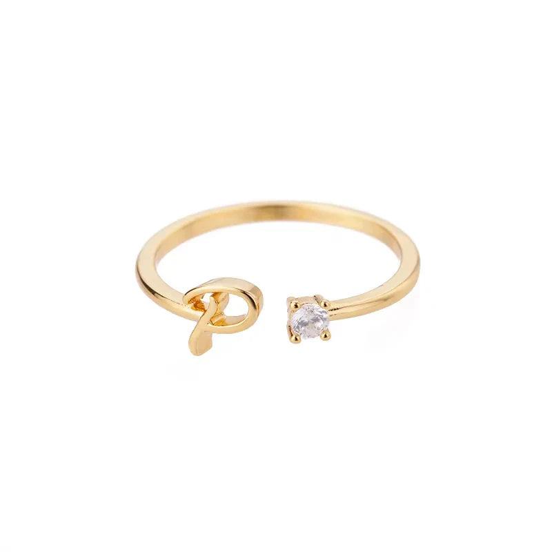 Zircon Initial Letter Ring for Women Stainless Steel Gold Color Alphabet Open Ring Trendy Wedding Birthday Aesthetic Jewelry