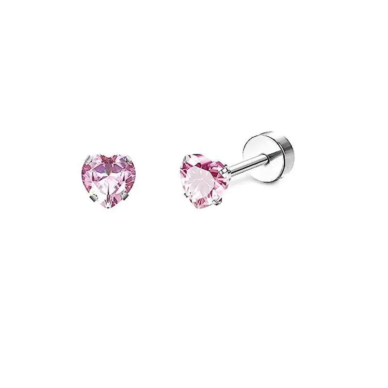 2PCS/Set Stainless Steel Heart Moon Earbone Stud Screw Ball Stud Earrings for Women Fashion Ear Tragus Cartilage Body Piercing