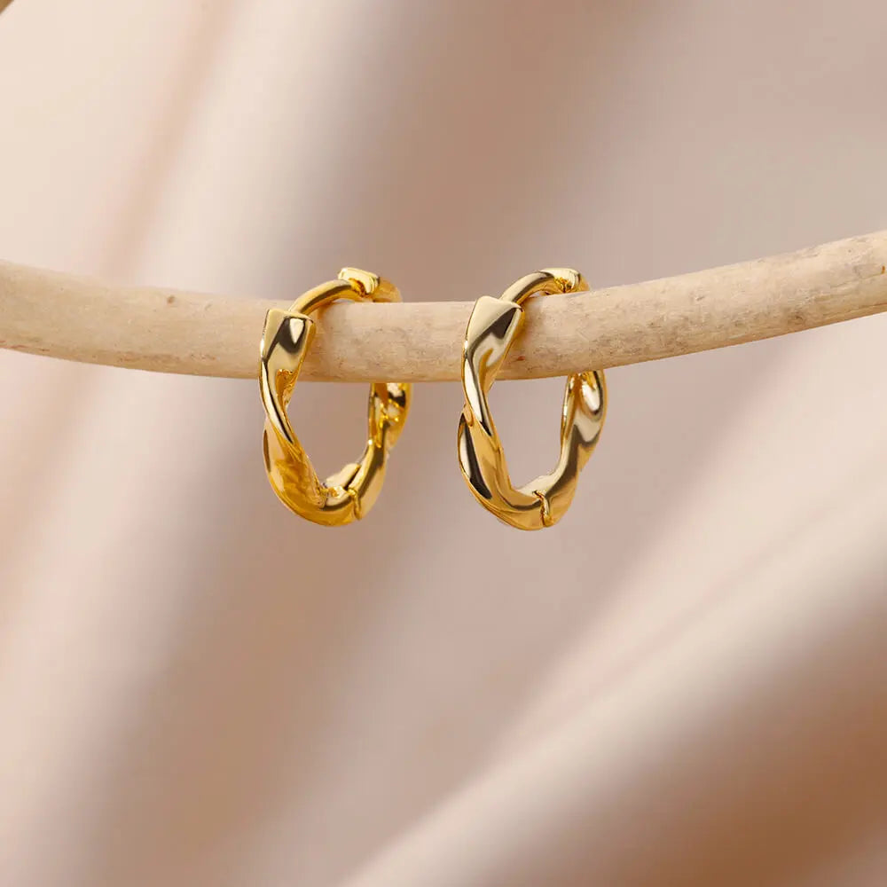 Stainless Steel Hoop Earrings For Women Gold Color Geometric Square Zircon Earring Female Wedding Aesthetic Jewerly Gift mujer