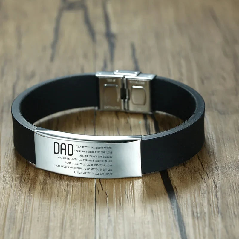 Vnox 16mm Father's Day Gift Bracelet,Black Rubber Silicone Bangle with Custom TO MY DAD Stainless Steel Bar,Men Casual Wristband