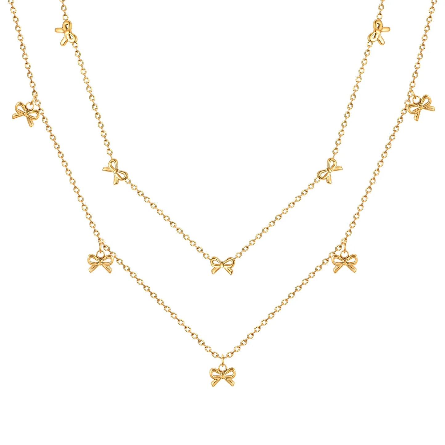 Charms Bow Necklace For Women, Bowknot Chain Choker Necklace, Stainless Steel Thin Link Exquisite Party Jewelry