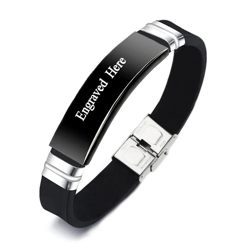 Personalized Engraved Name Letter Logo Bracelet Stainless Steel Silicone Bracelets Bangles For Men Women Custom Jewelry