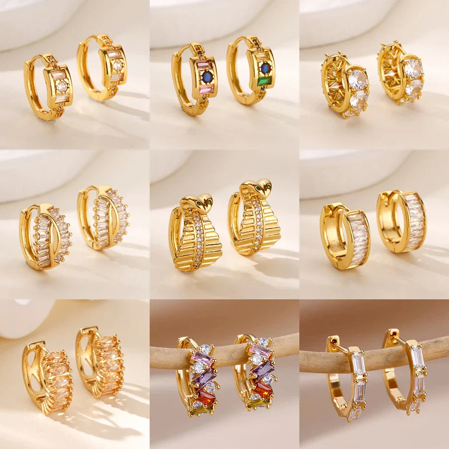 Cubic Zirconia Hoop Earrings For Women Luxury Crystal Zircon Gold Color Stainless Steel Earring Jewelry Wedding Party Gift