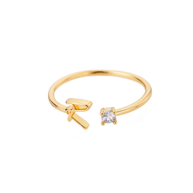 Zircon Tiny Initial Letter Rings For Women Stainless Steel A-Z Letters Adjustable Ring Female Christmas Aesthetic Jewelry Gift