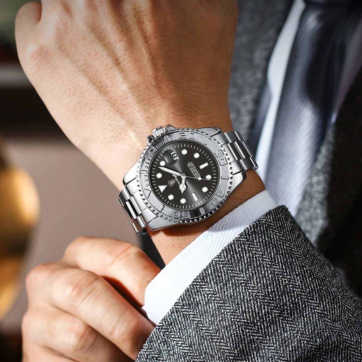 POEDAGAR Top Luxury Man Watch Waterproof Luminous Date Men Watch Stainless Steel Male Clock Sports Fashion Men's Quartz Watches