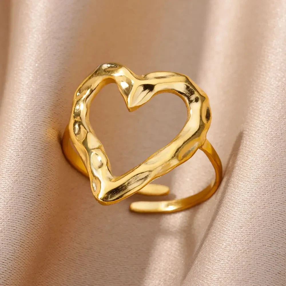 Stainless Steel Flower Rings for Women Gold Color Shell Starfish Multi Layer Hollow Out Ring Fashion Charm Jewelry Wedding Gifts