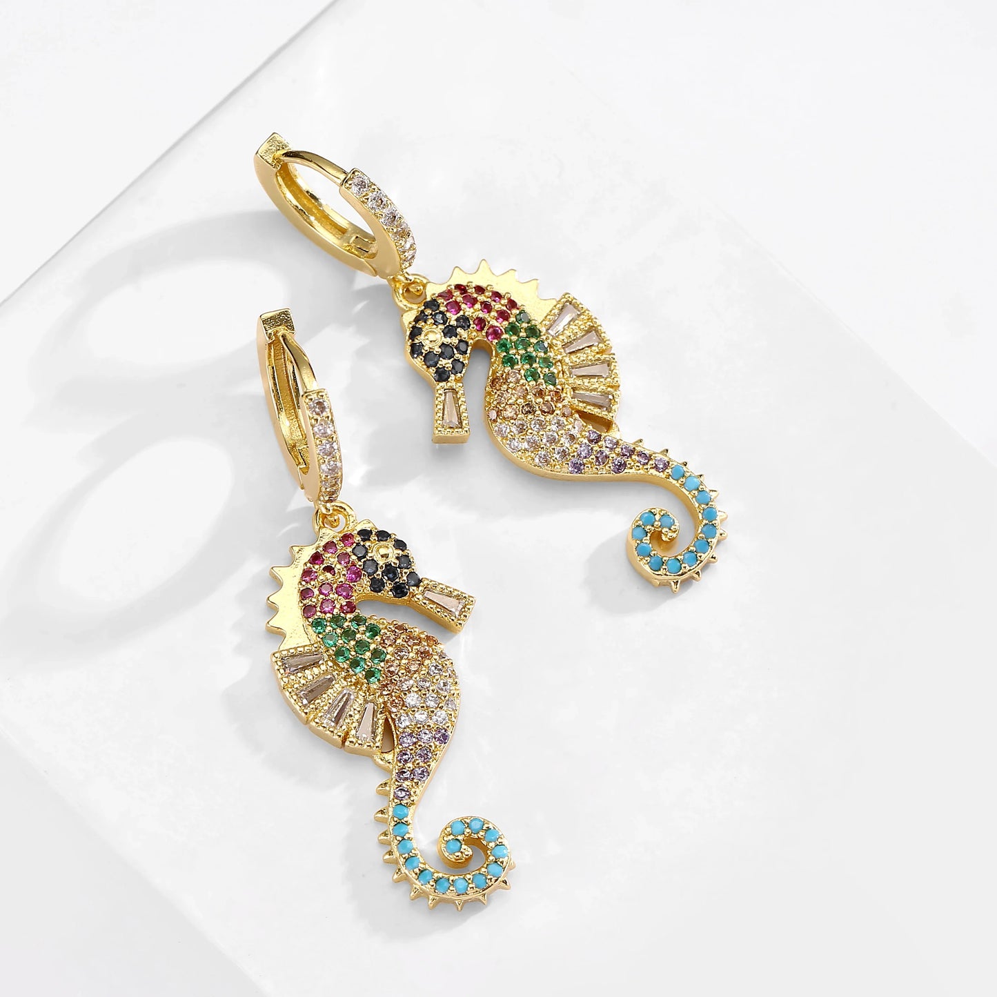 NEWBUY 2024 Trendy Colourful AAA CZ Zircon Inlay Seahorse Dangle Earrings For Women Party Jewelry