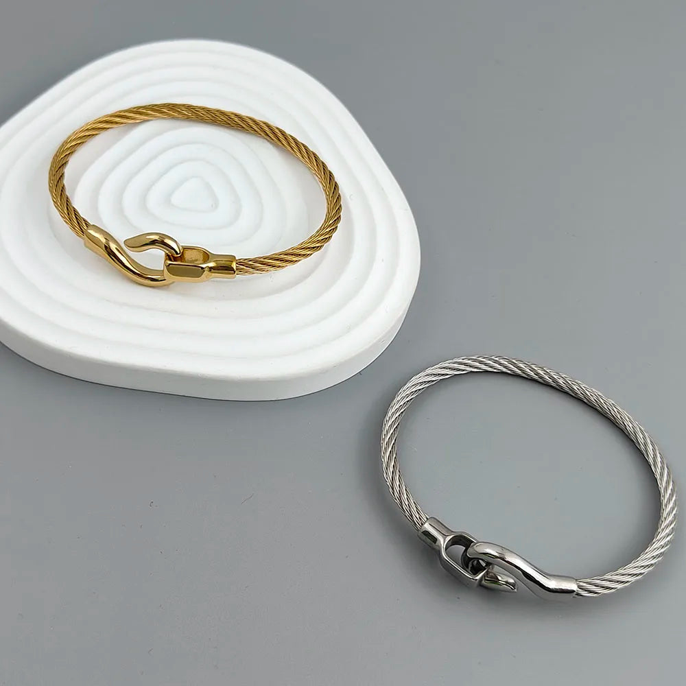 New steel wire button hook gold-plated stainless steel bracelet 18K, high quality waterproof couple bracelet, wife gift