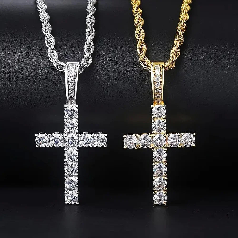 Huitan 60Cm Twisted Chain Long Necklace for Women/Men Fashion Luxury Cubic Zirconia Cross Pendant Necklace Gift Love Accessories