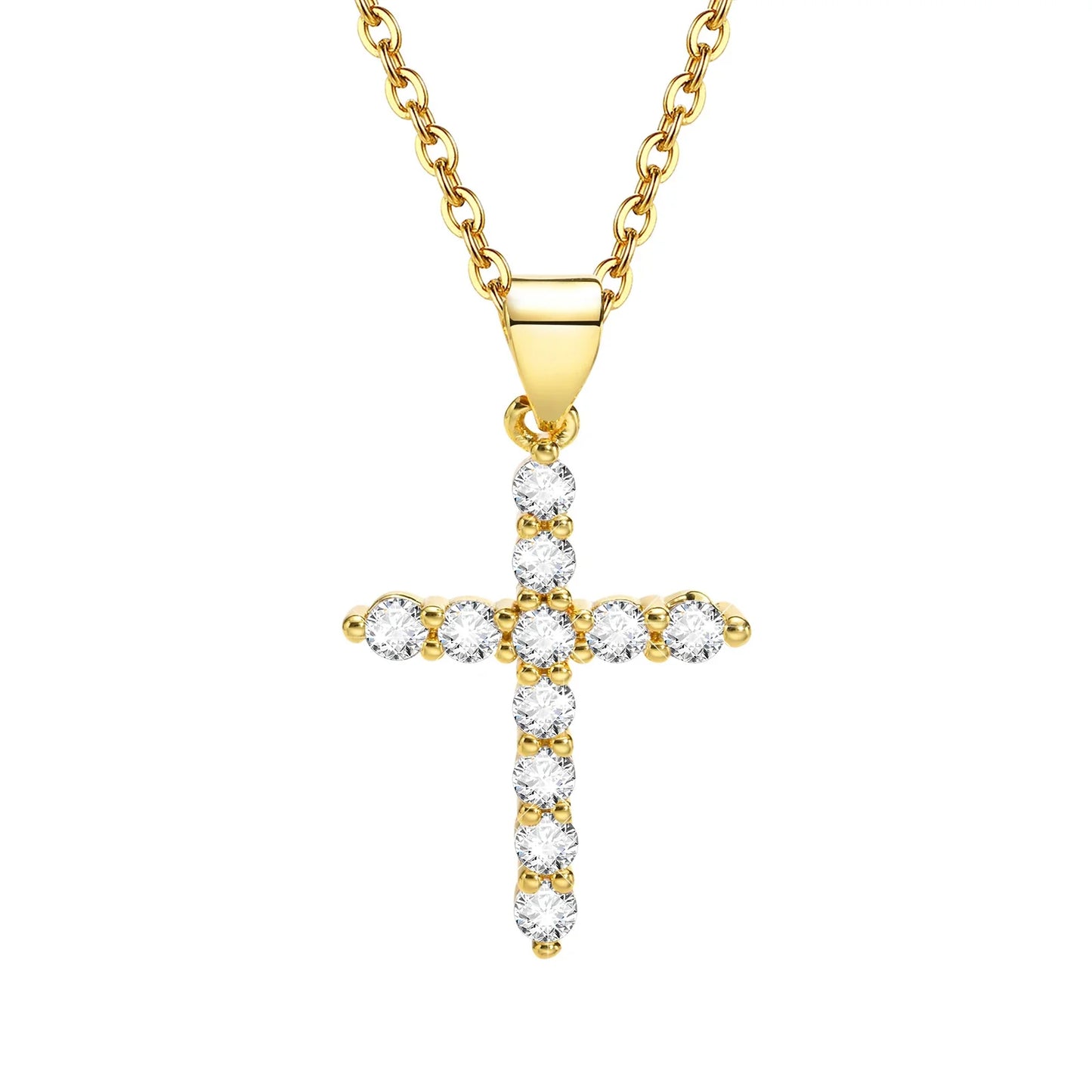 Danity Cubic Zirconia Cross Pendant Necklace for Women, Stainles Steel Chain Adjustable