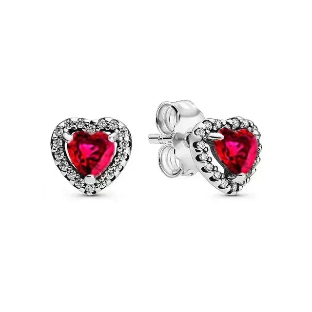 Christmas New 925 Silver Butterfly Blue Heart Red CZ Stud Earrings, Fit Women's Charm Jewelry Gifts Wedding