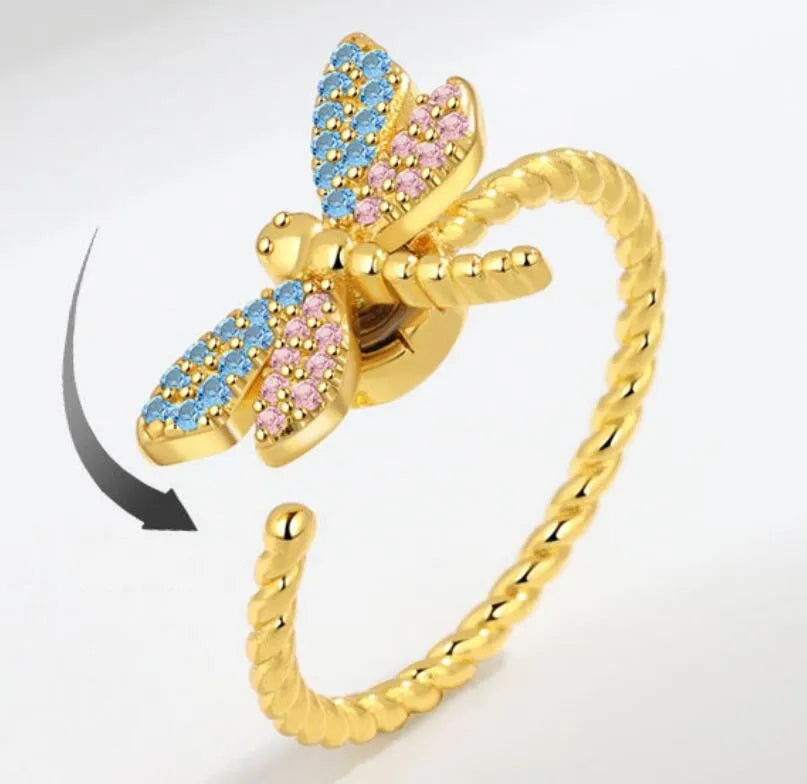 Rotating Anxiety Knuckle Ring For Women Spinner Fidgets Cute Animal Butterfly Flower Anti Stress Ring Party Jewelry Gifts Anillo