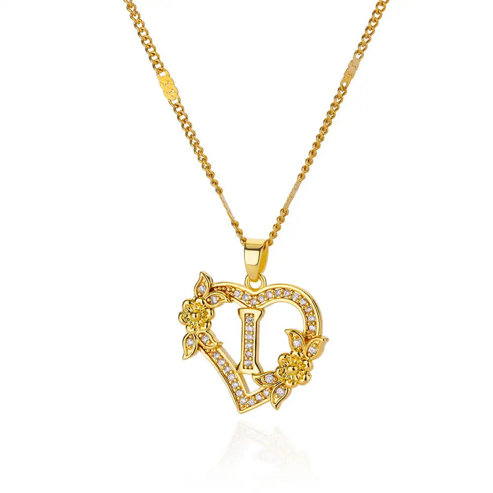 Zircon Flower Initials Necklaces For Women Stainless Steel Heart Gold Color Letter Chain Collar 2025 New Trend Wedding Jewelry