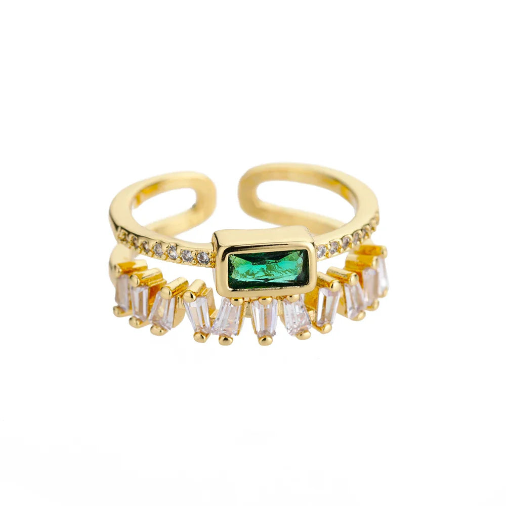 Zircon Geometric Rings For Women Stainless Steel Gold Color Open Adjustable Ring 2025 New Fashion Wedding Couple Jewelry Gift